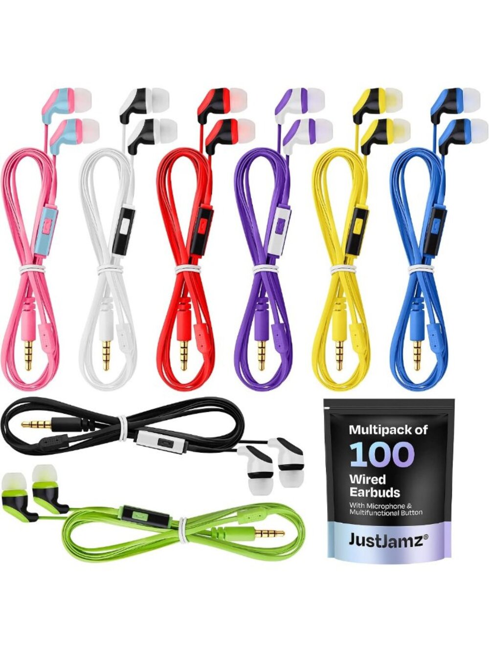Bulk Wired Earbuds with Microphone | 100x Multipack for Schools & Libraries